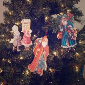 Set of 3 bright wood Christmas Tree ornaments